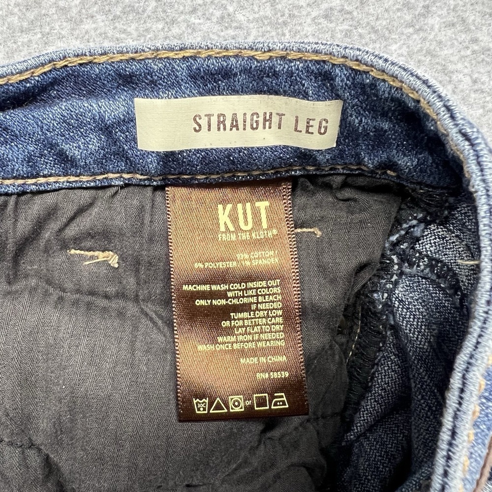 Kut From The Kloth Straight Leg Jeans Women's 12 Blue Med Wash Denim Distressed - Picture 4 of 14